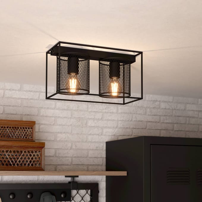 EGLO Plafondlamp Catterick, zwart, twee kooikappen