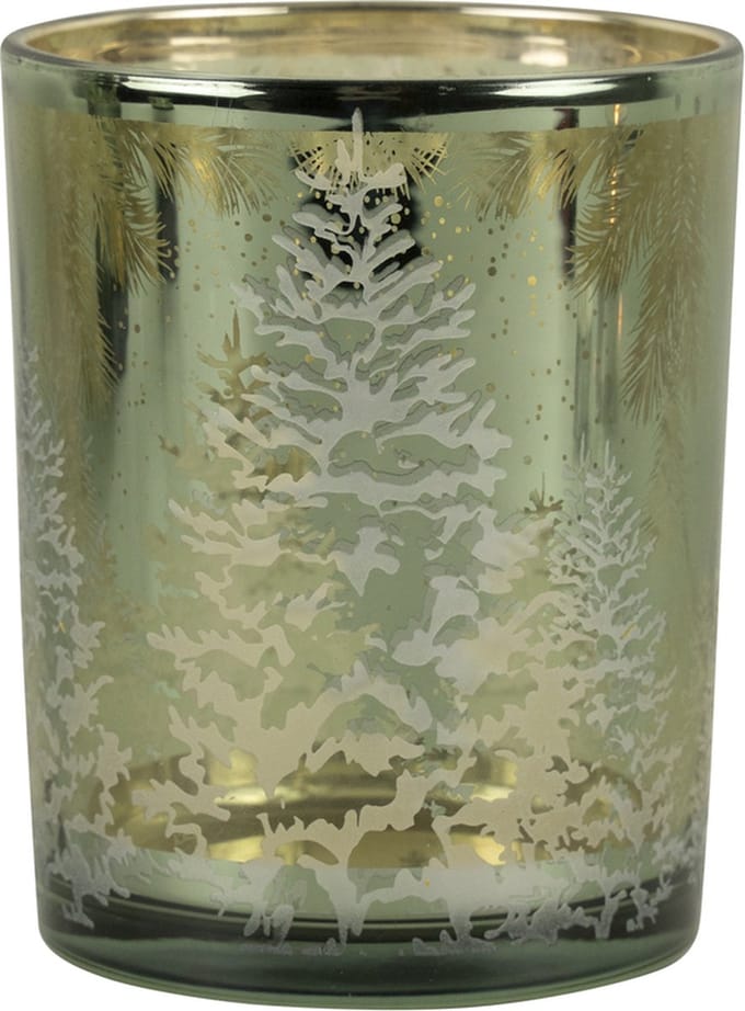 Theelichthouder dennenboom groen middel 12cm