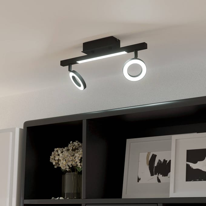 EGLO LED plafondspot Cardillio 2 zwart met twee ringen