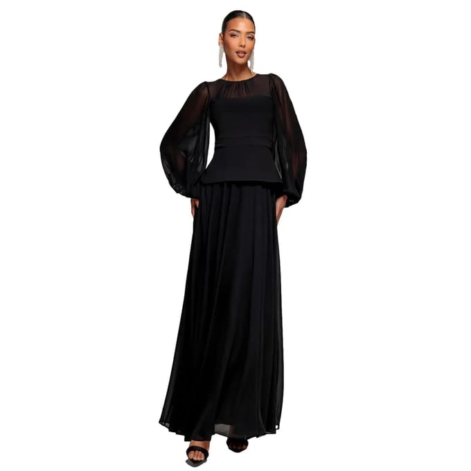 Vrouwen jurk met pofmouwen Goddiva Maxi