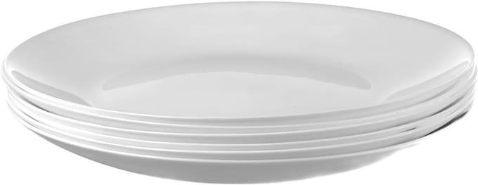 6 Witte Glazen Dinerborden Plat 24,5 cm Glad