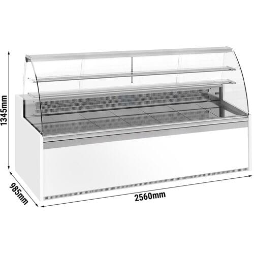 GGM Gastro Gebaksvitrine - 2560x985mm - 430 liter - gebogen ruit - met 4 deuren - met 2 legroosters zilver