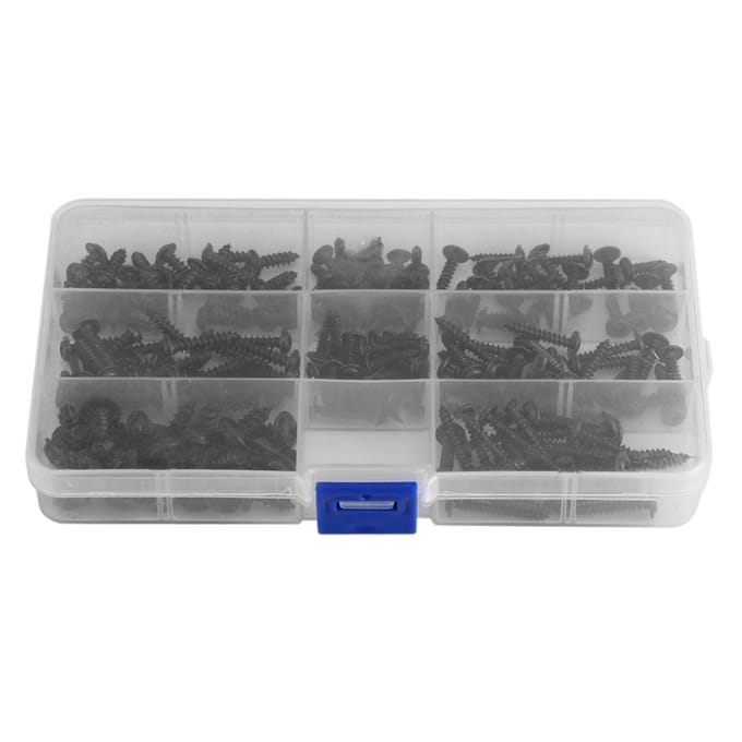 Kit de 200 vis autotaraudeuses à tête ronde en acier au carbone, accessoires et outils