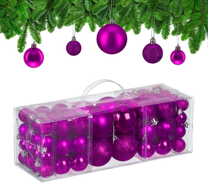 kerstballen set van 76 - 3, 4 en 6 cm - plastic - onbreekbaar - paars