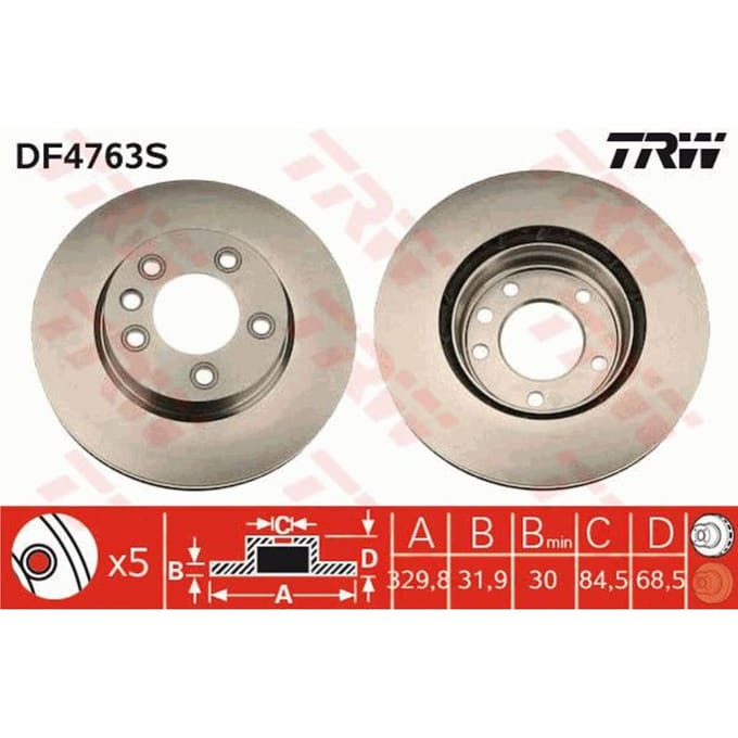 Remschijf TRW DF4763S voorkant, geventileerd, sterk gecarboniseerd, 1 Stuk