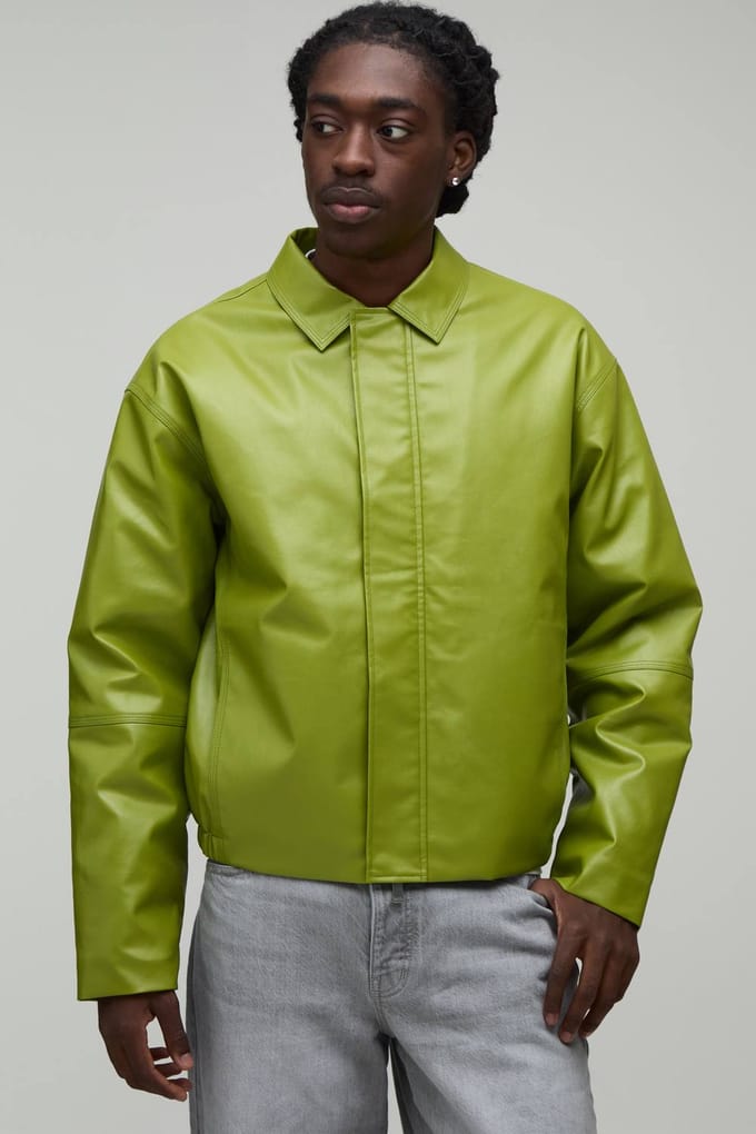 Boxy Fit Panelen Pu Harrington Jas | Green | Size XS