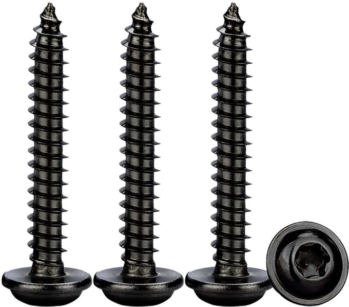 Zelfborende Schroeven Zwart, 50 Stuks M4x25mm Plaatschroeven met Ring, Torx Houtschroeven RVS A2 V2A