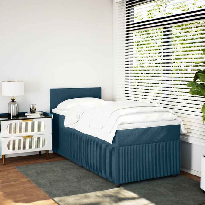 vidaXL - Boxspring - met - matras - fluweel - blauw - 90x190 - cm