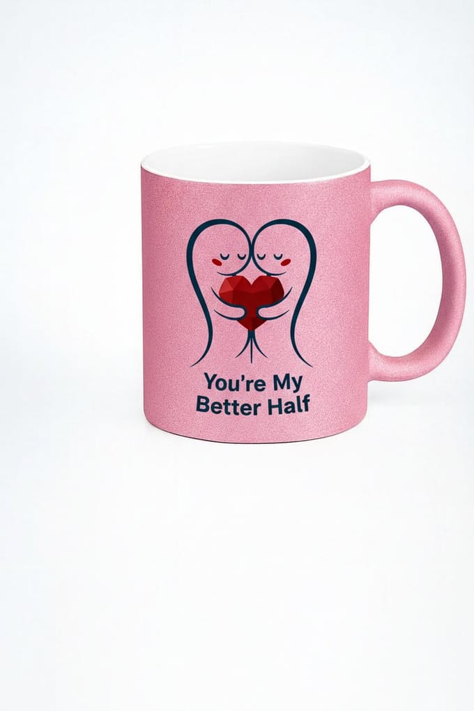 Roze Glitter Mok 'You're My Better Half' - Romantisch Cadeau voor Valentijn & Partner