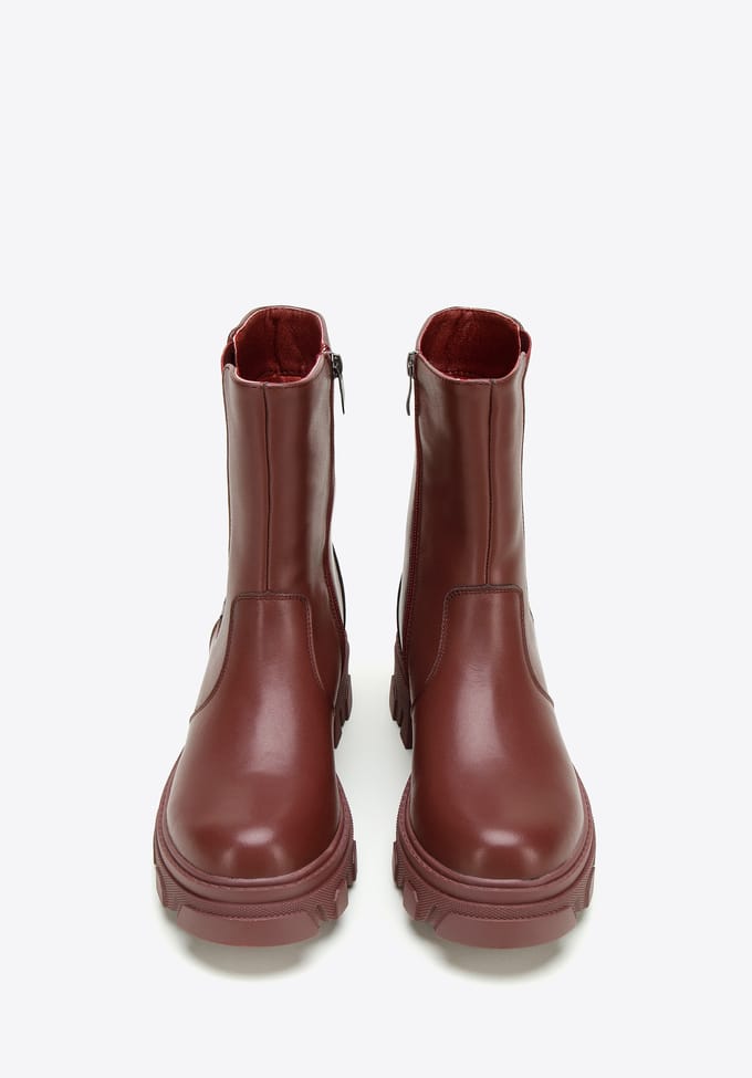 Wittchen Dames Leren Platform Chelsea Boots Kersen Natuurlijk Leer