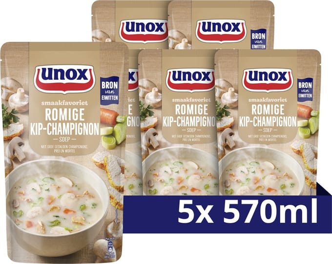 Unox - Soep In Zak - Romige Kip-Champignonsoep - 5 Zakken x 570 ml