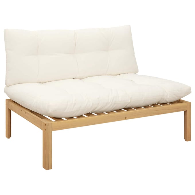 vidaXL - Midden - Sofa - Eenheid - Licht - Acacia - en - Crèmekleurig - Wit - Acaciahout