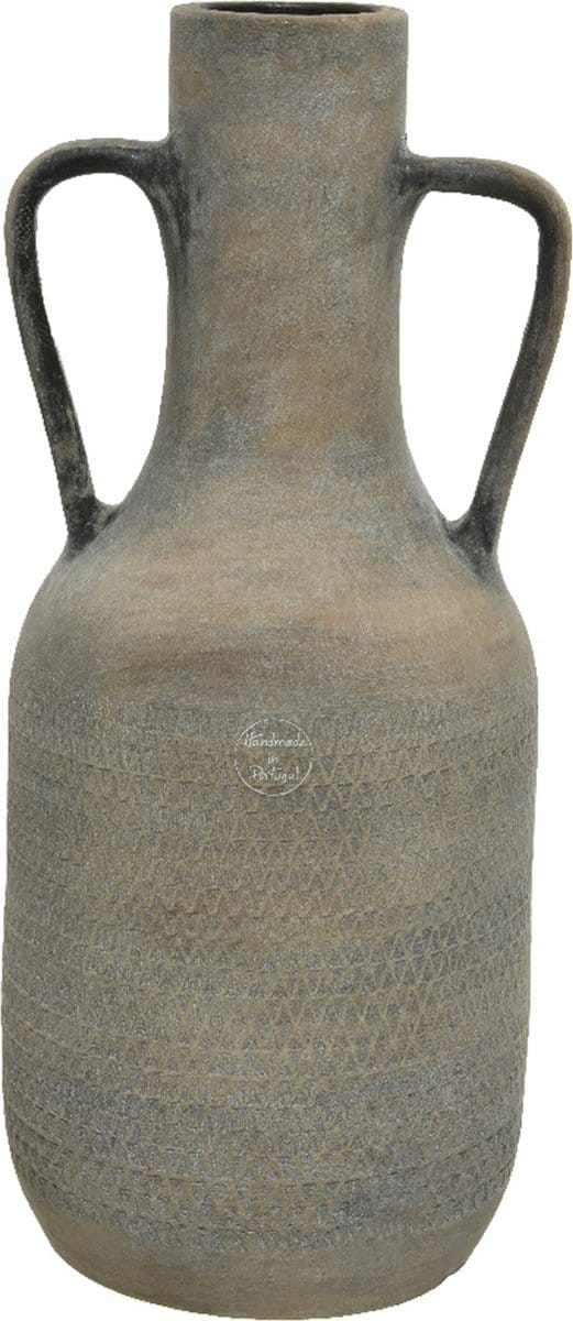 Decoris Vaas - fles model - terracotta - grijs - 19 x 45 cm - bloemenvaas