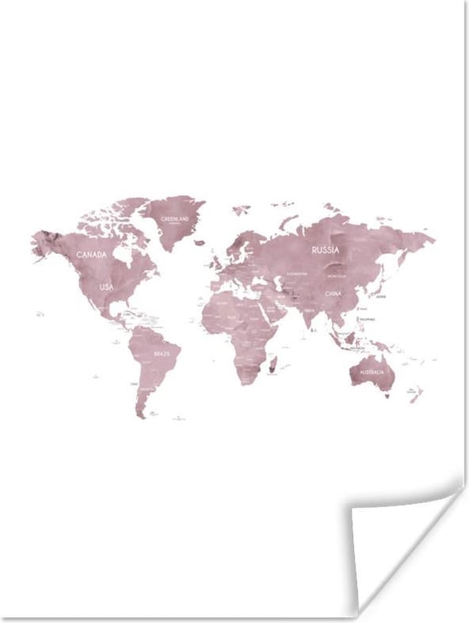 Wereldkaarten - Wereldkaart - Marmer - Roze - 60x80 cm