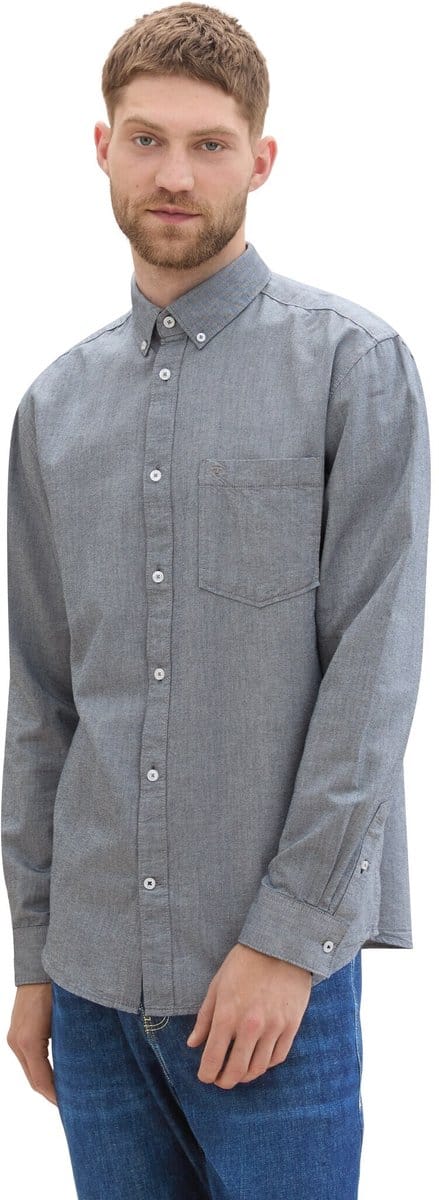 Tom Tailor - Overhemd met normale pasvorm en borstzak - Maat S - navy chambray