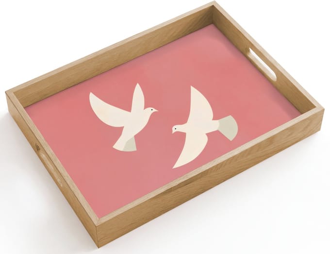 Dienblad hout 40x30 cm - Schootdienblad - Duiven - Wit - Sierlijk - Borrelplank rechthoek - Plateau dienbladen