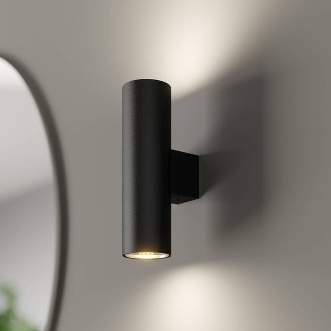 Argon Wandlamp Marion, zwart, hoogte 18 cm, staal, omhoog/omlaag