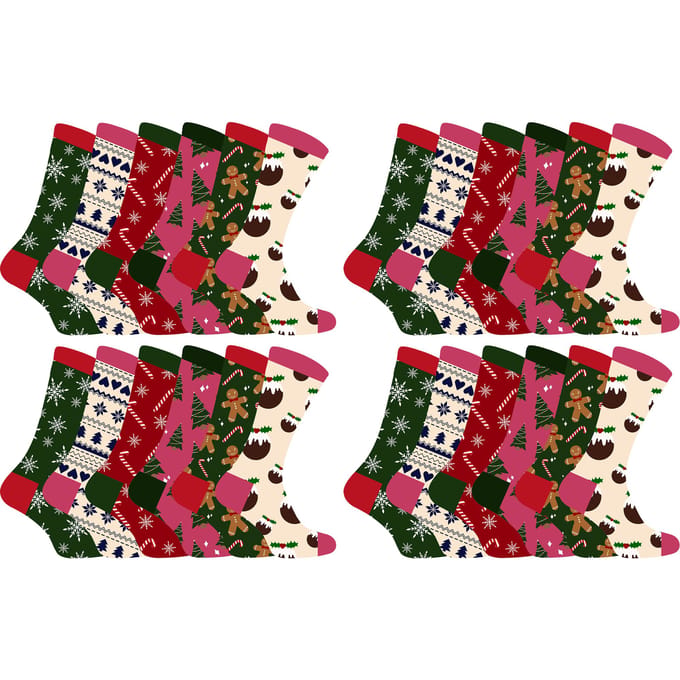 Dames kleurrijke nieuwe kerstsokken - 24 Pack