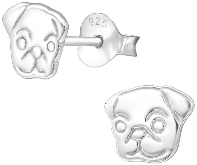 Joy|S - Zilveren hond oorbellen - 8 x 7 mm - oorknoppen