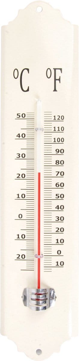 Esschert design thermometer - voor binnen en buiten - ivoor wit - 30 x 7 cm - Celsius/fahrenheit