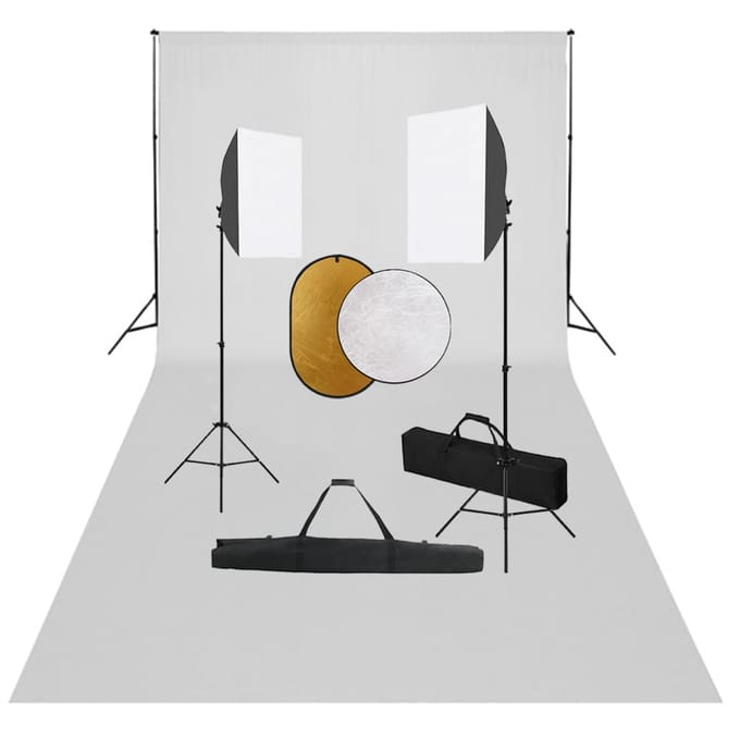 vidaXL - Fotostudioset - met - softboxlampen, - achtergrond - en - reflector