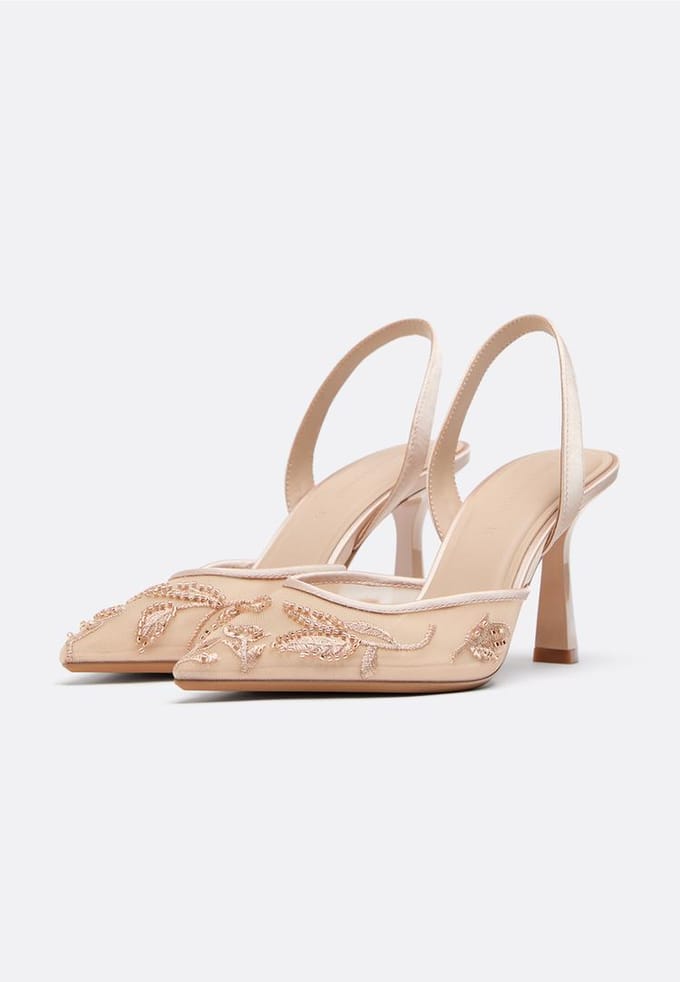 Stradivarius Mesh stras hakken  BEIGE 35