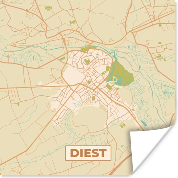 Poster België - Kaart - Stadskaart - Plattegrond - Diest - 30x30 cm