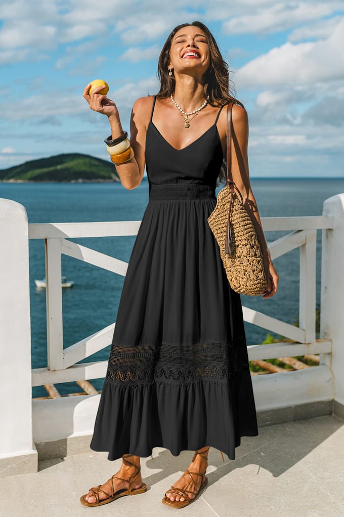 Impresionante vestido largo negro