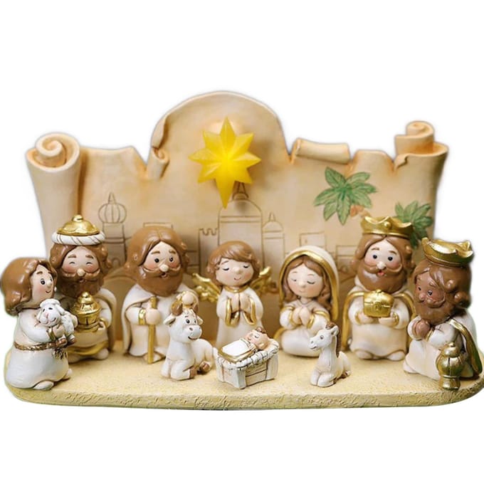 Witte Kerststal Beeldjes Set Schattige Dieren Robuust Lichtgewicht Betrouwbaar Mini Kerststal beige