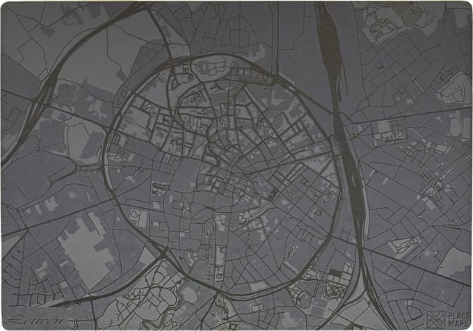 Place Maps Placemat Stadskaart Gent - Kunstleer - Zwart - 1 Stuk