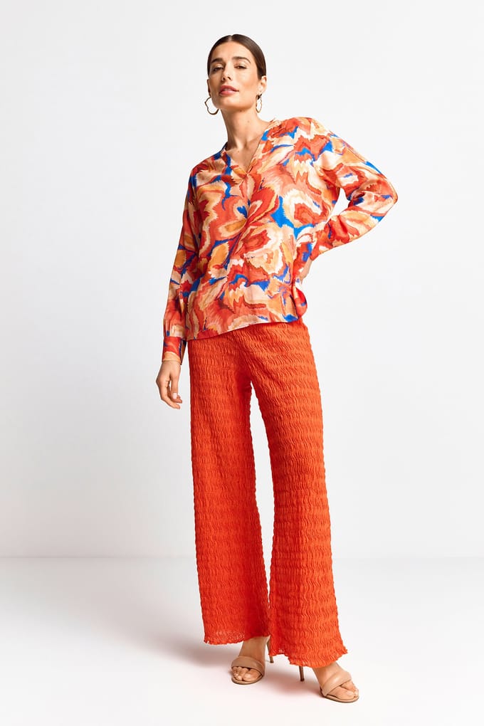 Rich & Royal Printed V-neck Blouse Cherry Tomato Maat: 36 | Blouses Outlet | Dames | Oranje