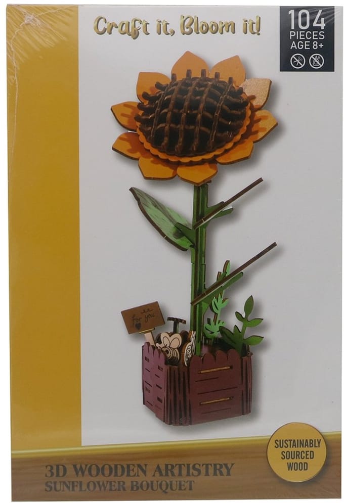 Houten 3D puzzel - zonnebloem - 104 stukjes