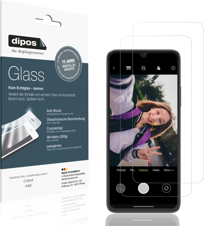 dipos – 2x Pantserfolie geschikt voor Cubot A40 | 9H Screenprotector