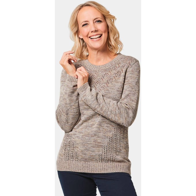 Pullover met glansgaren - taupe / gemêl. - Gr. 38 van Goldner Fashion