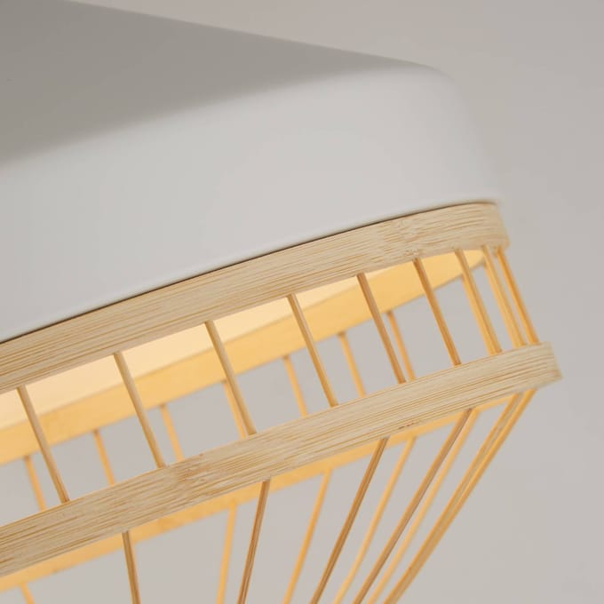 Searchlight Hanglamp Lanya, wit, staal/bamboe, Ø 30 cm, E27