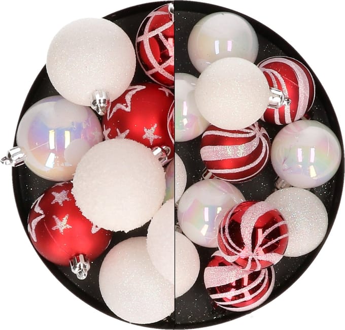 Atmosphera Kerstballen - 27x - rood/wit - 4 en 5 cm - kunststof - kerstversiering