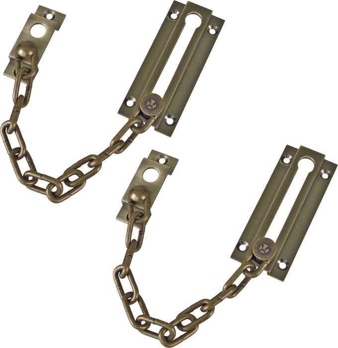 AMIG deurketting - 2x - messing - brons - 18 cm - incl schroeven - inbraakbeveiliging