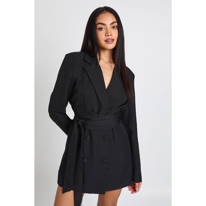 boohoo Dames Obi Strikceintuur Getailleerde Blazer Jurk | Zwart | Maat: 40