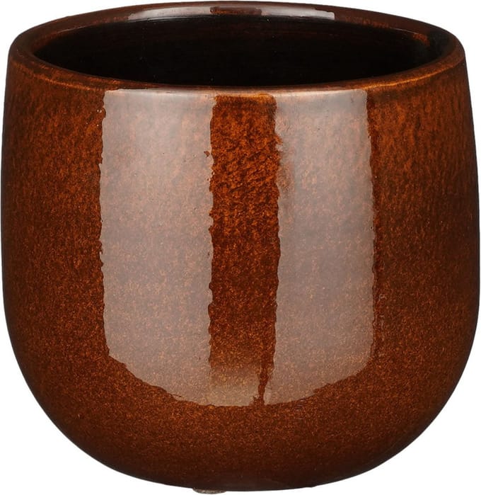 Mica Decorations Plantenpot/bloempot - keramiek - terra bruin glans/spotted- D14/H12 cm