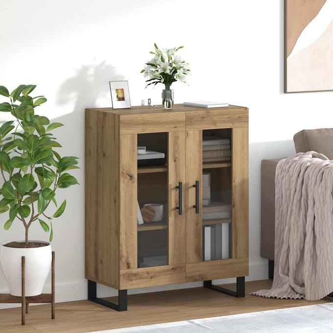 vidaXL - Dressoir - Artisan - Eiken - 69,5 - x - 34 - x - 90 - cm - Bewerkt - hout