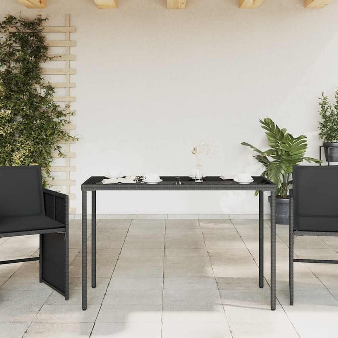 vidaXL - Tuintafel - met - glazen - blad - 115x54x74 - cm - poly - rattan - zwart