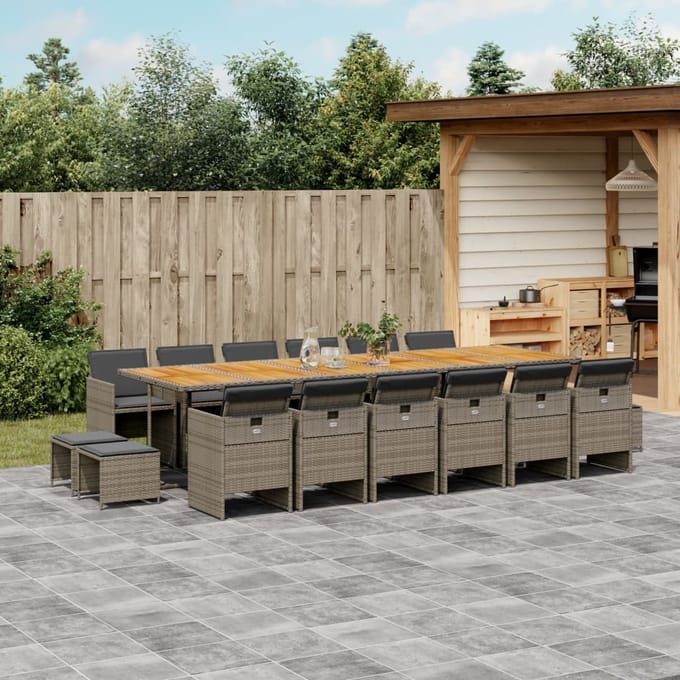 vidaXL - 17-delige - Tuinset - met - kussens - poly - rattan - grijs