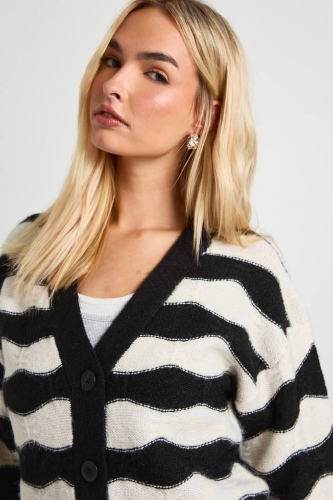 boohoo Dames Gestreepte oversized gebreide cardigan | Mono | Maat: Small