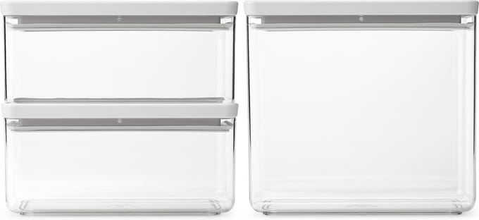 Brabantia Tasty+ Voorraadbussen - Stapelbaar - 1,5 + 1,5 + 3,5 l - Light Grey