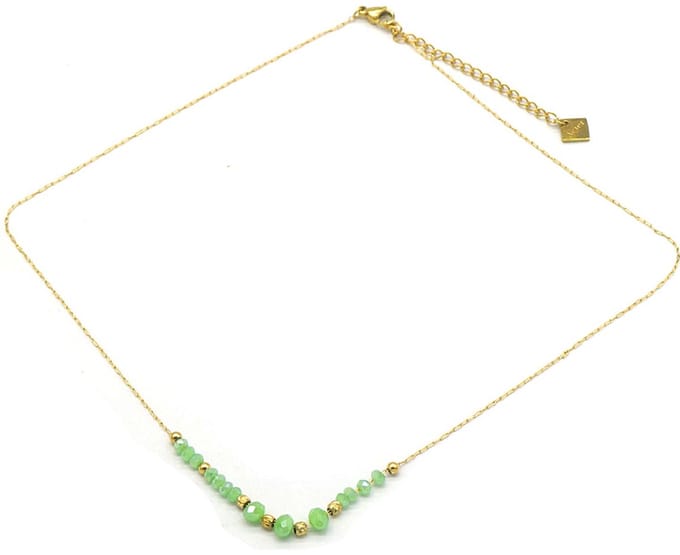 Ketting met Glaskralen - RVS - Lengte 39-44 cm - Groen