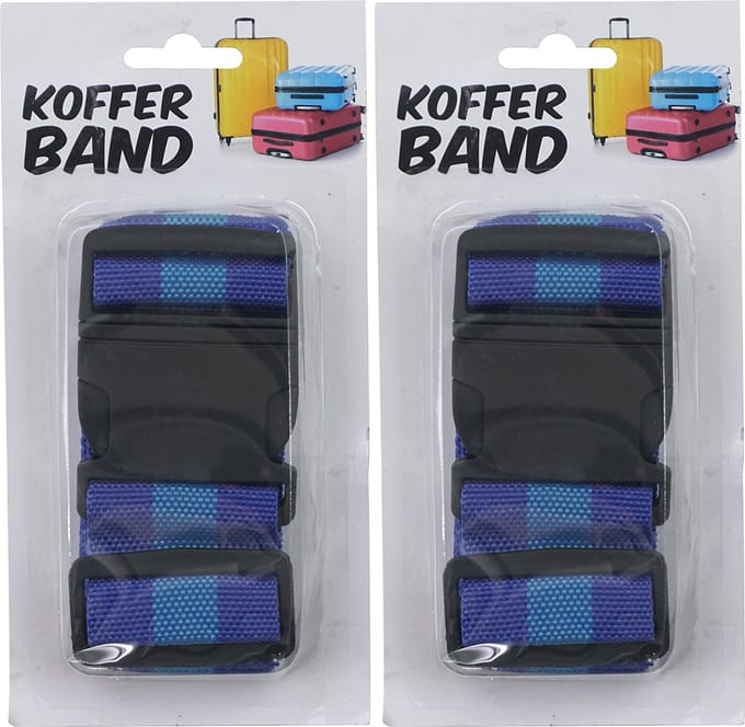 Kofferriem/bagageriem/kofferband - 2x - 180 cm - blauw