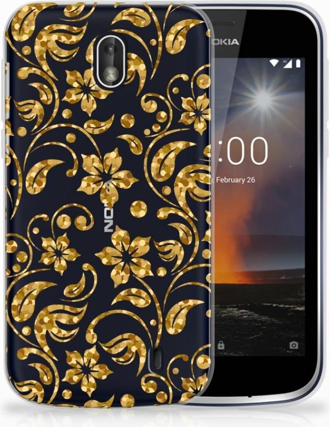 Nokia 1 TPU Case Gouden Bloemen