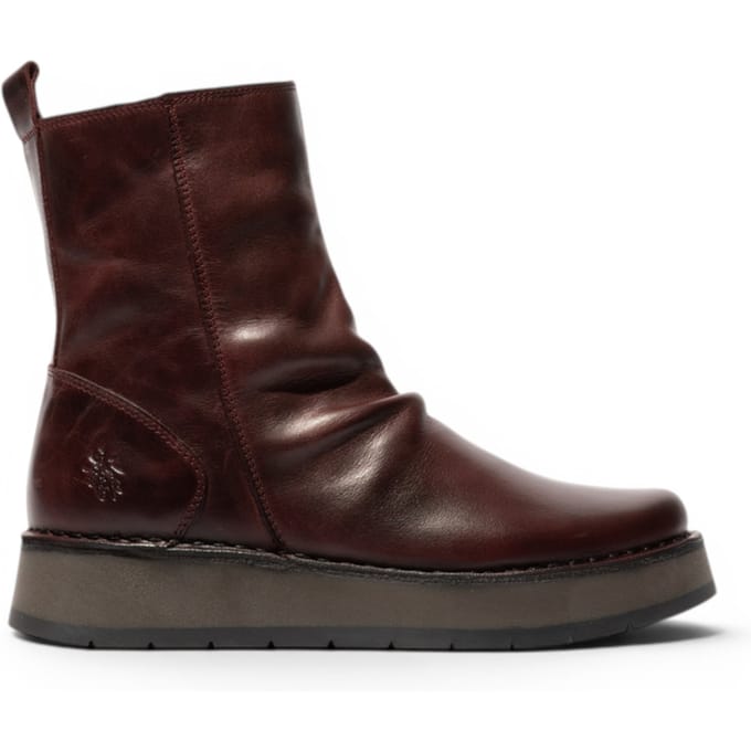 Fly London Dames Wijn Leren Rits Platform Enkellaarzen - RENO053FLY
