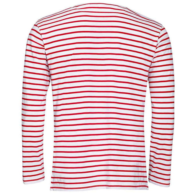 SOLS Heren Marine Gestreept T-shirt met Lange Mouwen (Wit/rood)