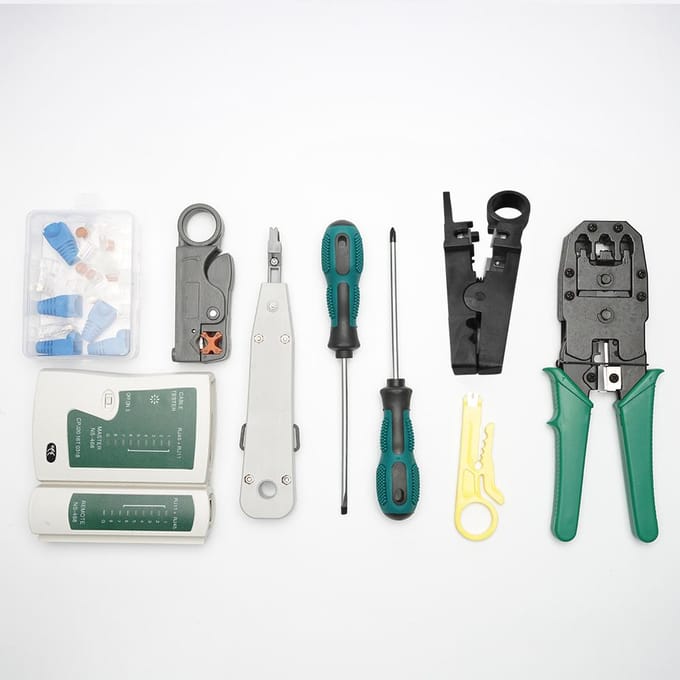 14 stks Draagbare Ethernet Netwerk Hardware Tas Tool Netwerk LAN Kabel Crimper Tangen Gereedschap Kit black